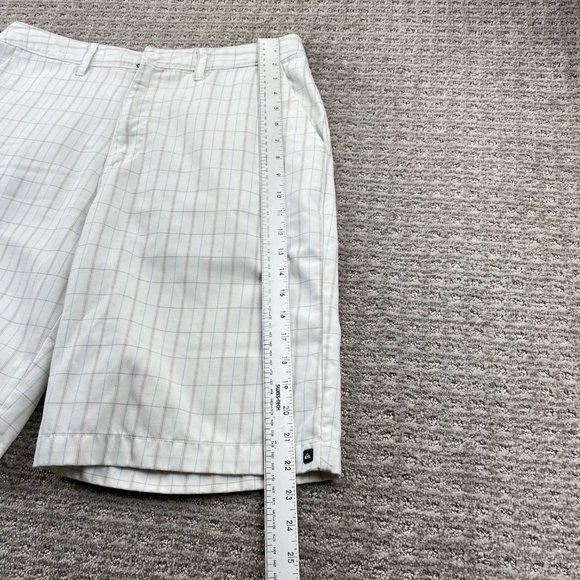 QUIKSILVER Shorts Men 34 White Blue Brown Plaid Short Pants Chino Casual Golf - Picture 10 of 13